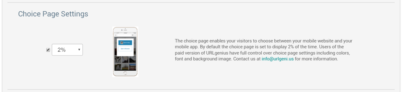 URLgenius app vs. web choice page settings