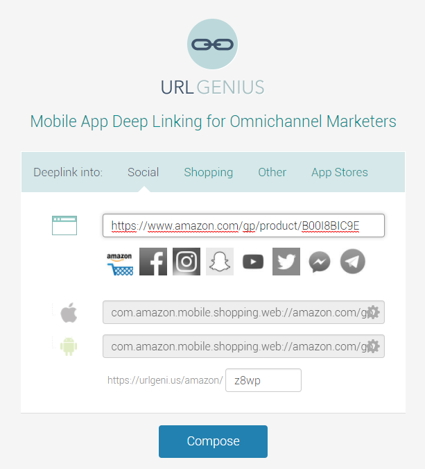 URLgenius Deep Linking to the Amazon Shopping App