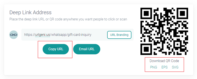 Copy the deep link URL or QR code for your pre-populated WhatsApp link