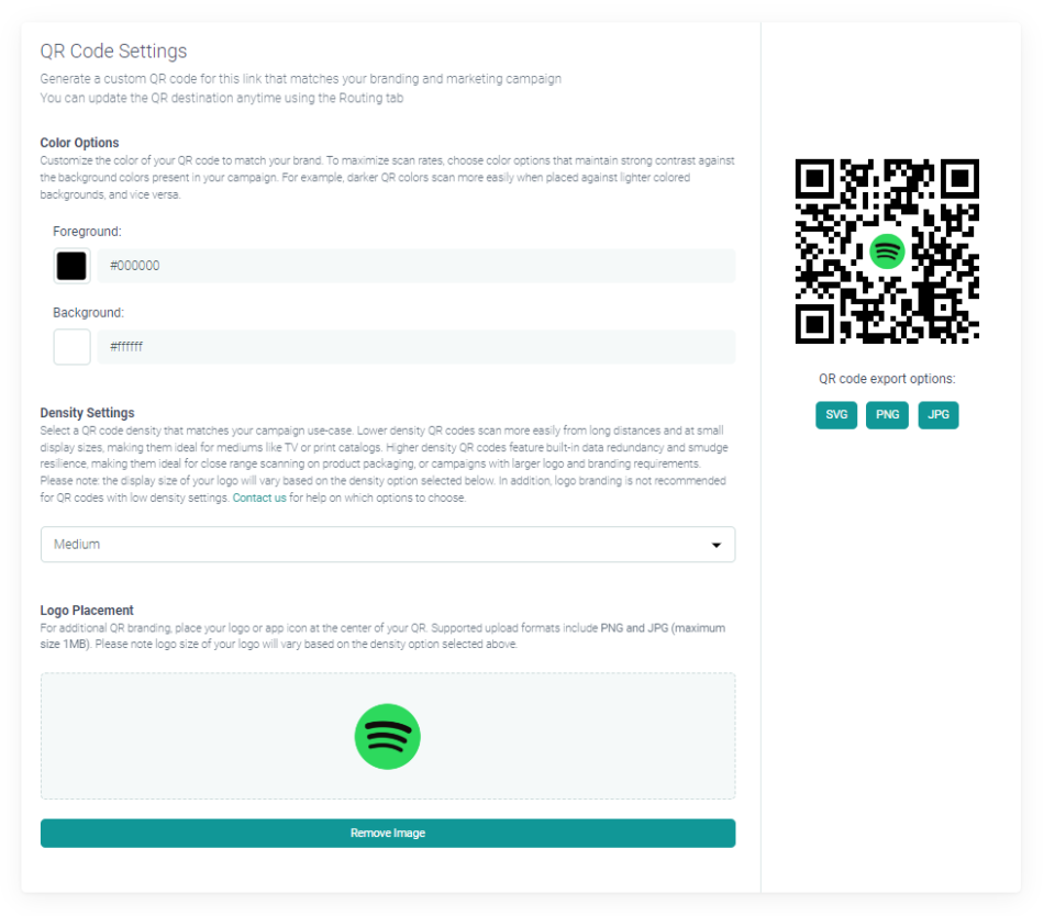 URLgenius dynamic Spotify QR code settings for Michael Medrano Spotify profile 