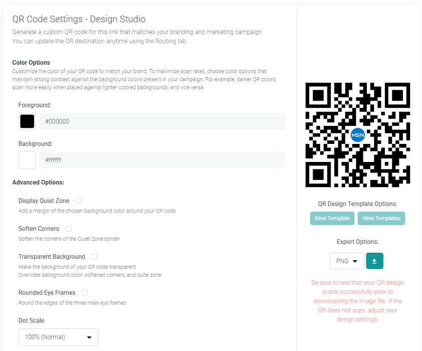 customize HSN QR code with URLgenius design studio