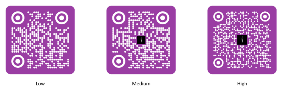 3 purple Sephora QR codes - 3 different QR code densities - low, medium, high