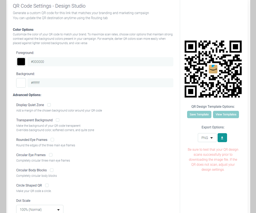 QR Code settings - URLgenius Design Studio