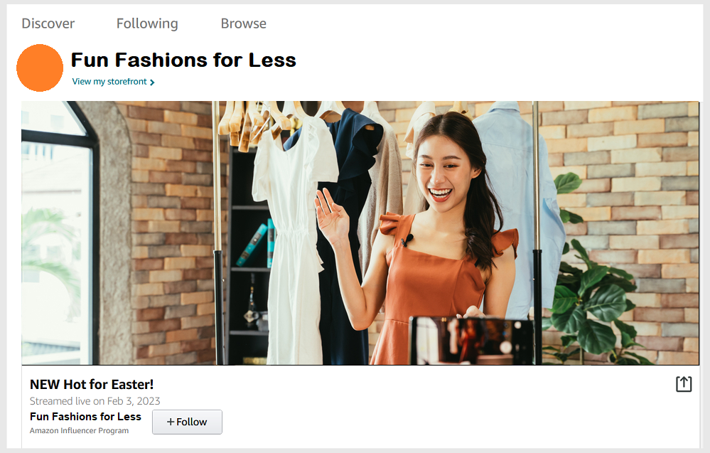 Amazon Live influencer - "Fun Fashions for Less"