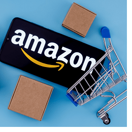 Amazon logo - shopping cart and cardboard boxes