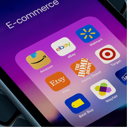 e-commerce apps on smart phone screen