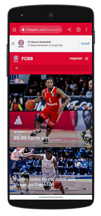 FC Bayern Basketball app home screen