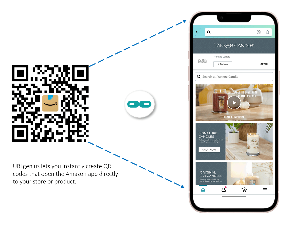 URLgenius lets you instantly create QR codes that open the Amazon app directly to your store or product
