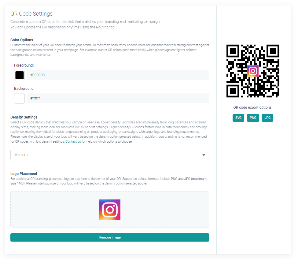 URLgenius-generated Instagram hashtag QR code customization to open Instagram app