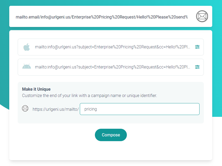 URLgenius-generated email QR code to open email app