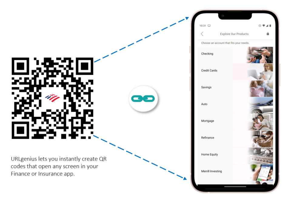 URLgenius lets you instantly create QR codes that open any screen in your finance or insurance app