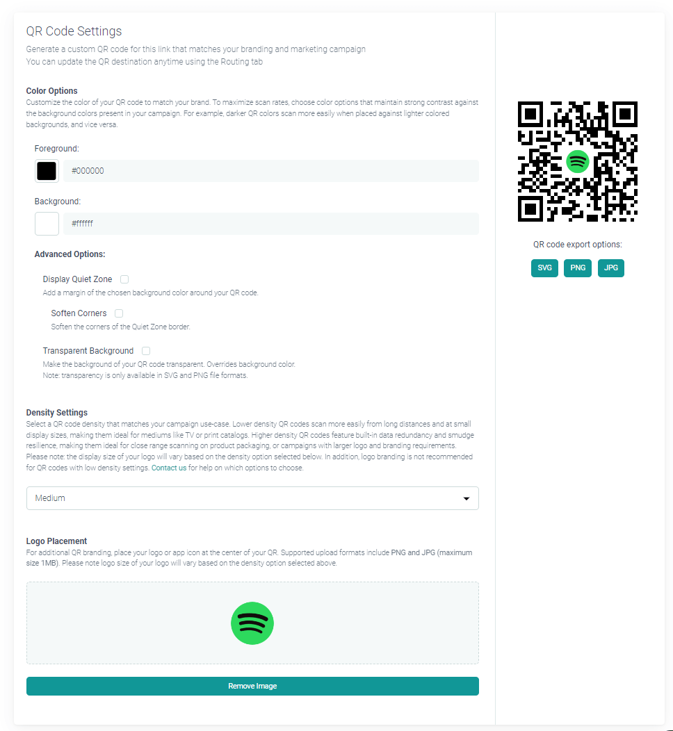 URLgenius-generated Spotify profile and song QR code customization 