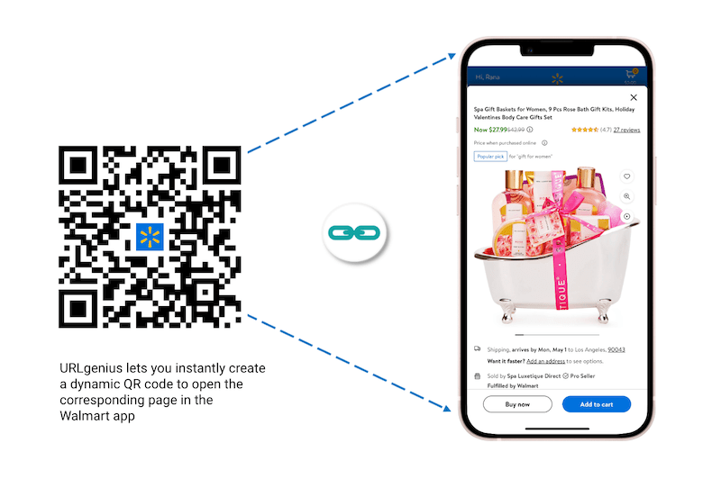 URLgenius lets you instantly create a dynamic QR code to open the corresponding page in the Walmart app