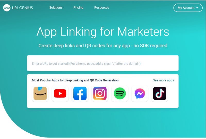 URLgenius home page - Target Plus Marketplace deep link generator to open app