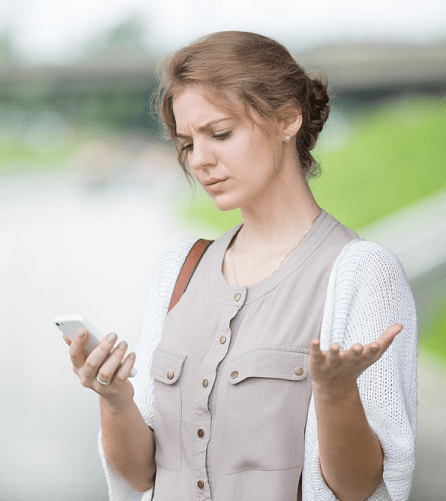 Frustrated woman smartphone user