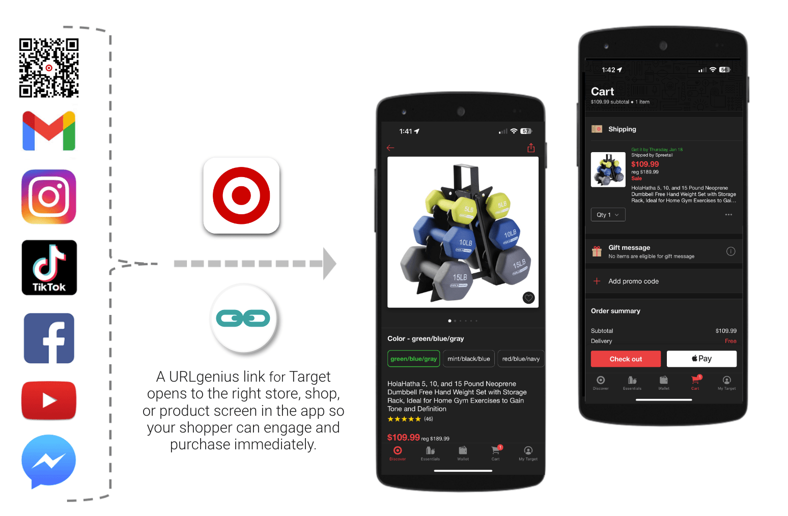 A URLgenius link for Target opens to the right store or product screen in the app so your shopper can engage and purchase immediately 